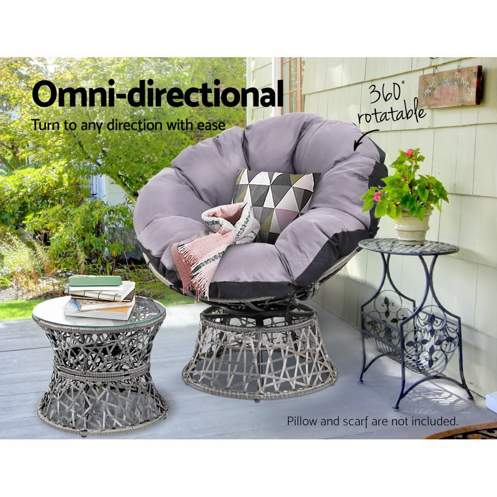 Solara Papasan Lounge Set – Grey – 3 Piece