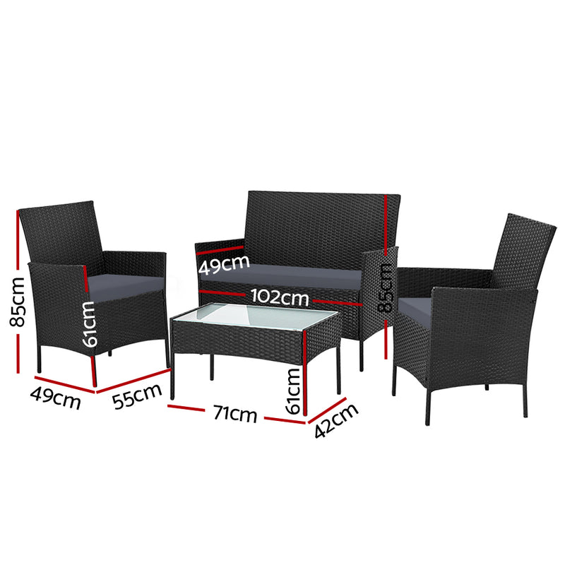 4 Piece Outdoor Lounge Sofa Set - Black