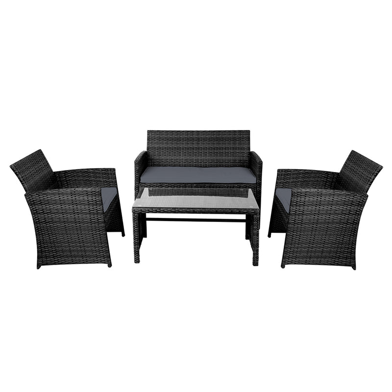 4 PCS Outdoor Wicker Sofa Set - Black