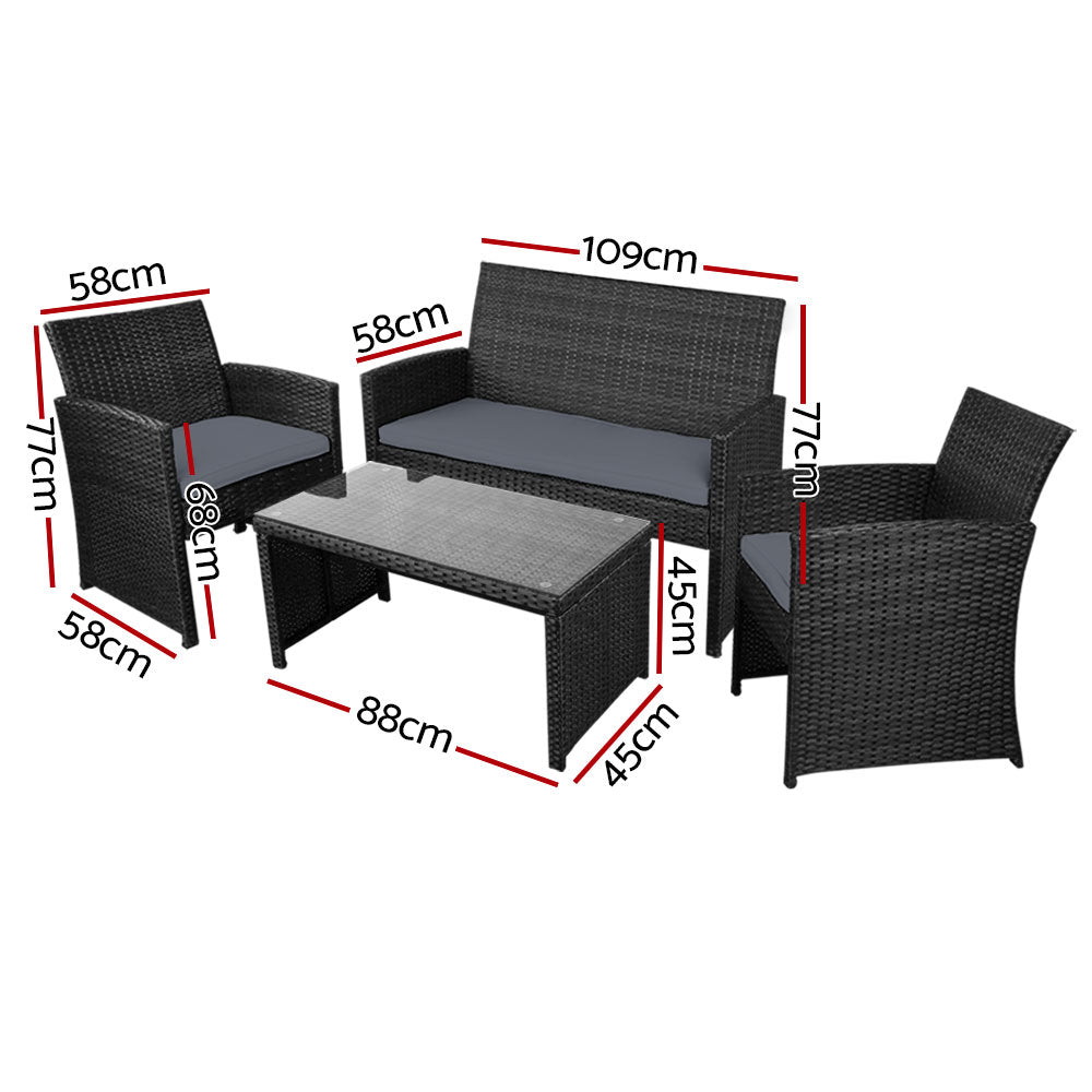 Linden Outdoor Sofa Set – Black – 4 Piece