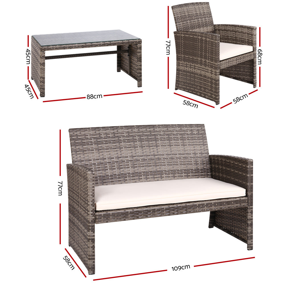 Fiora Outdoor Wicker Sofa Set – Grey – 4 Piece