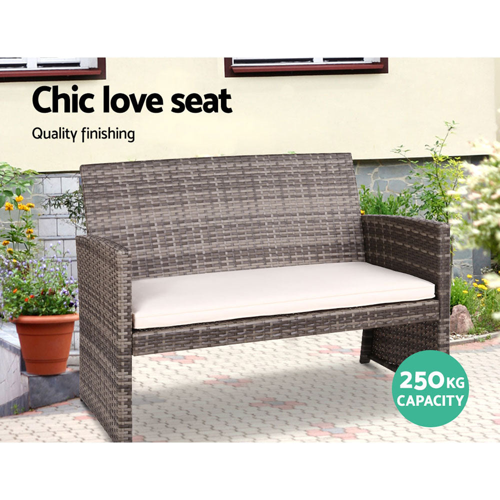 Fiora Outdoor Wicker Sofa Set – Grey – 4 Piece
