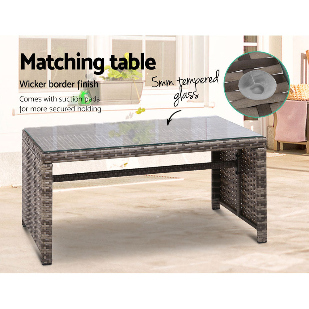 Fiora Outdoor Wicker Sofa Set – Grey – 4 Piece