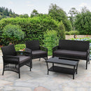 4 PCS Outdoor Wicker Lounge Sofa Set - Black