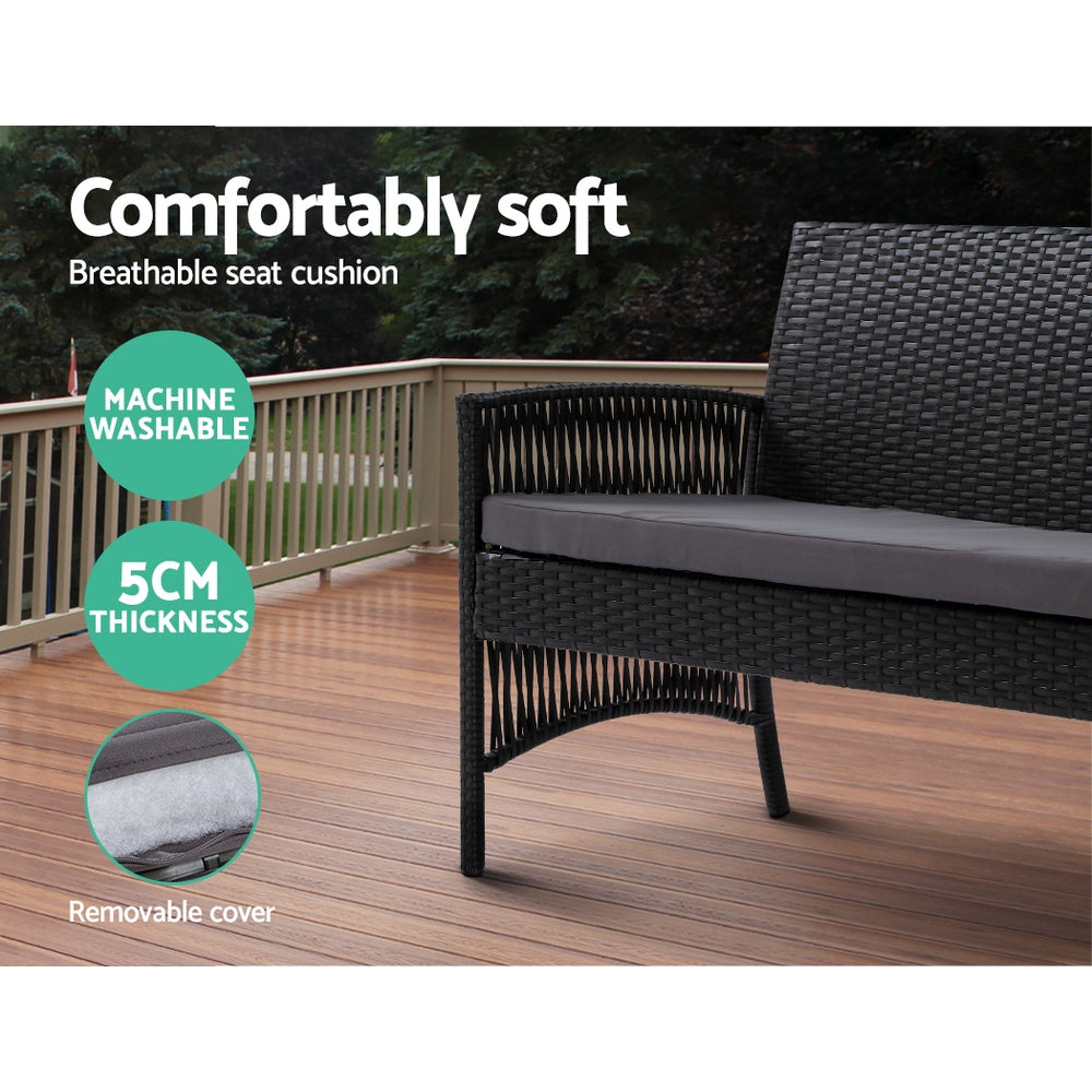 Harp 4 Piece Outdoor Wicker Lounge Set – Black