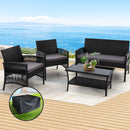 Cove 4PCS OutdoorSofa Set with Storage Cover Wicker Harp Chair Table Black
