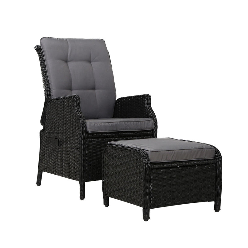Outdoor Adjustable Wicker Recliner Chair – Black