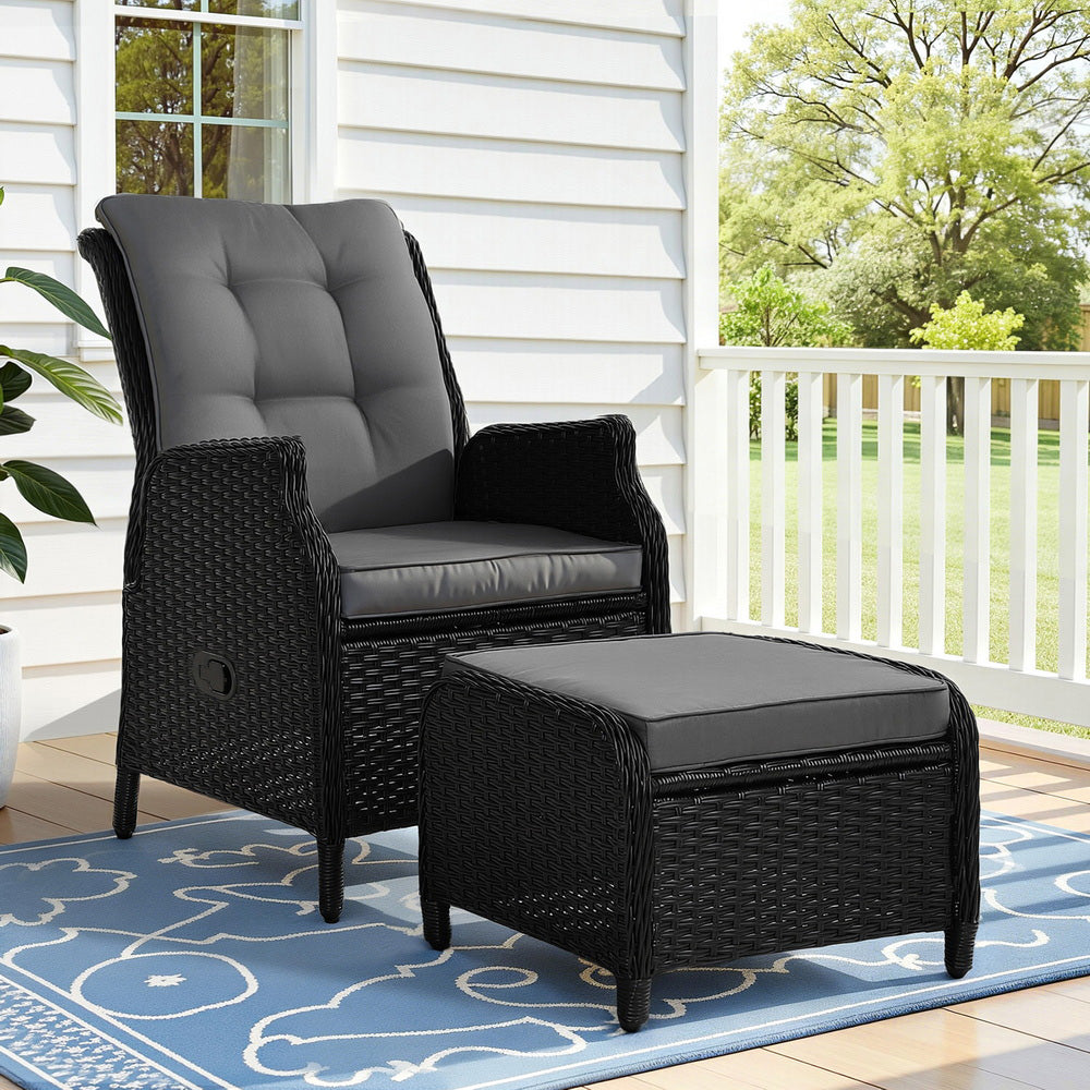 Recliner Chair Sun lounge Wicker Lounger Outdoor Furniture Patio Adjustable Black