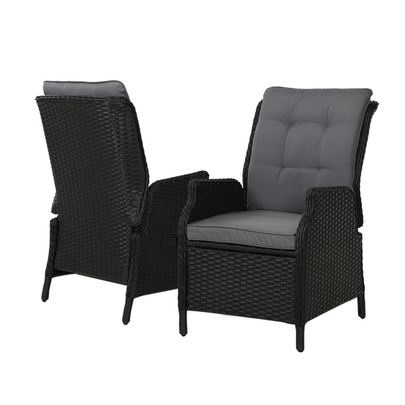 2-Piece Wicker Recliner Chair Set – Outdoor Loungers, Black