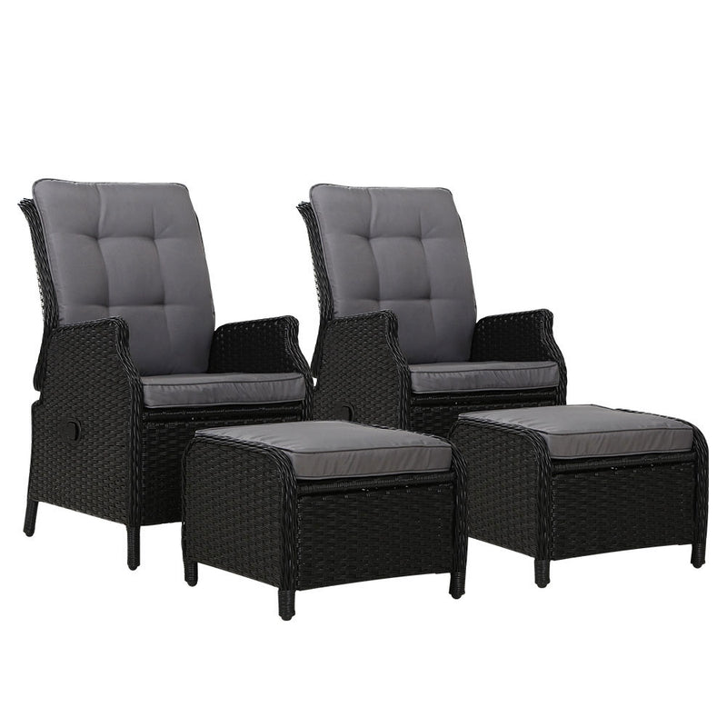 2-Piece Wicker Recliner Chair Set – Outdoor Loungers, Black