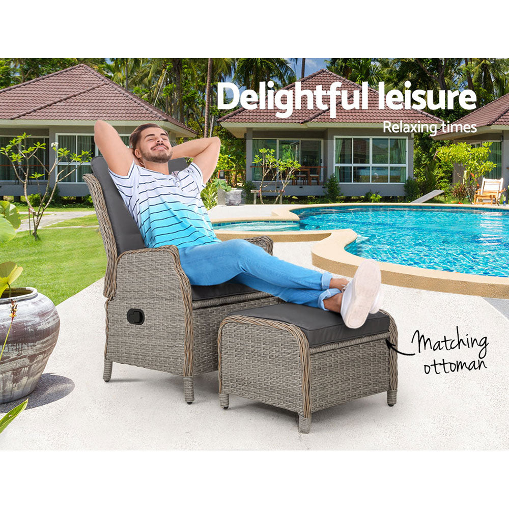Serano Wicker Recliner Chair – Grey – Single