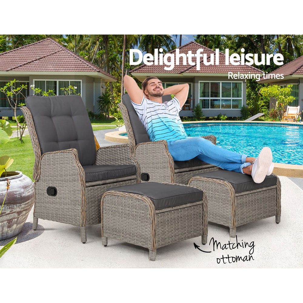 Serano Wicker Recliner Set – Grey – Set of 2