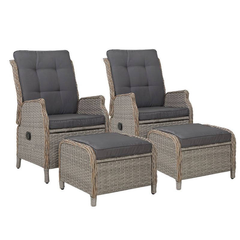 2-Piece Wicker Recliner Chair Set – Outdoor Loungers, Grey