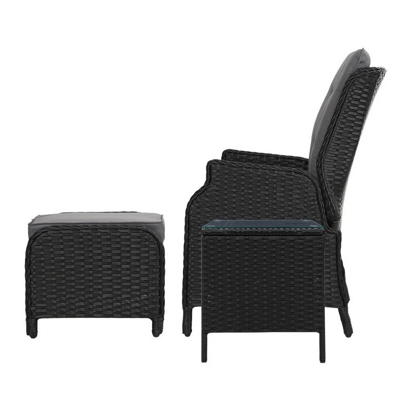 5-Piece Outdoor Recliner & Table Set – Wicker Furniture, Black
