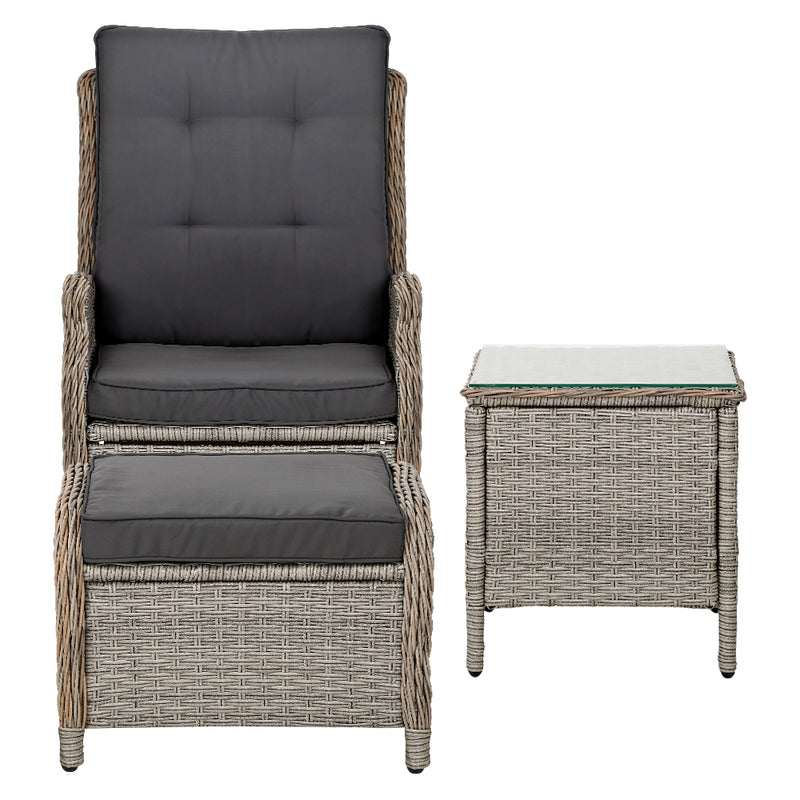 5-Piece Outdoor Recliner & Table Set – Wicker Furniture, Grey