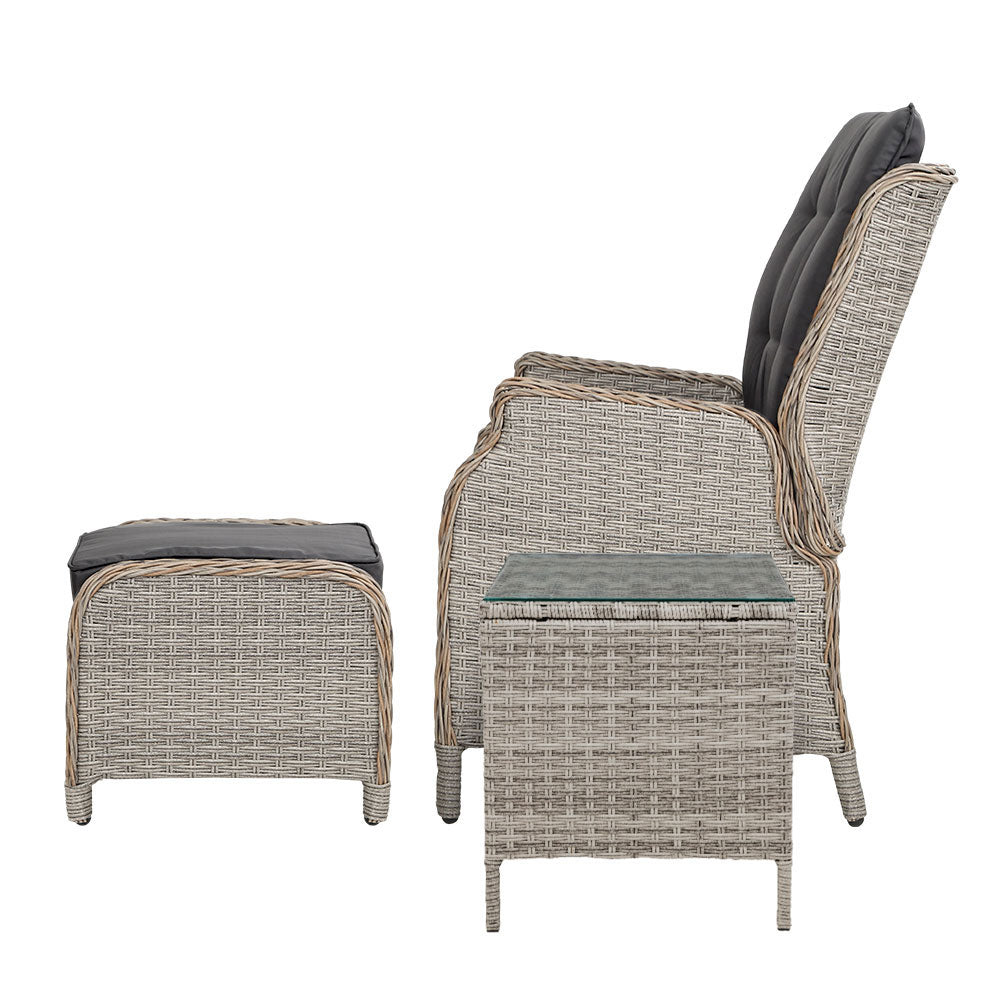 Valencia Outdoor Recliner Set with Table & Ottomans – Wicker Grey – 5 Piece