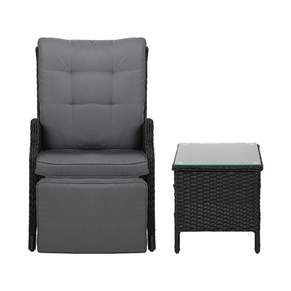 Palermo Outdoor Recliner Set with Table – Wicker Black – 3 Piece