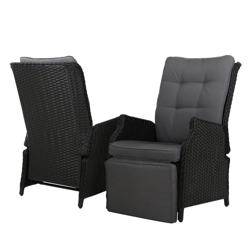 Reclining Patio Chairs – Wicker Sun Loungers, Black Set
