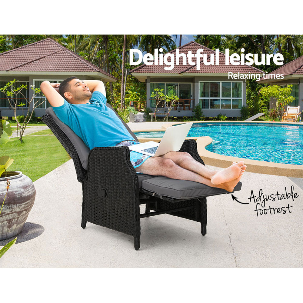 Santorini Wicker Reclining Chair – Black