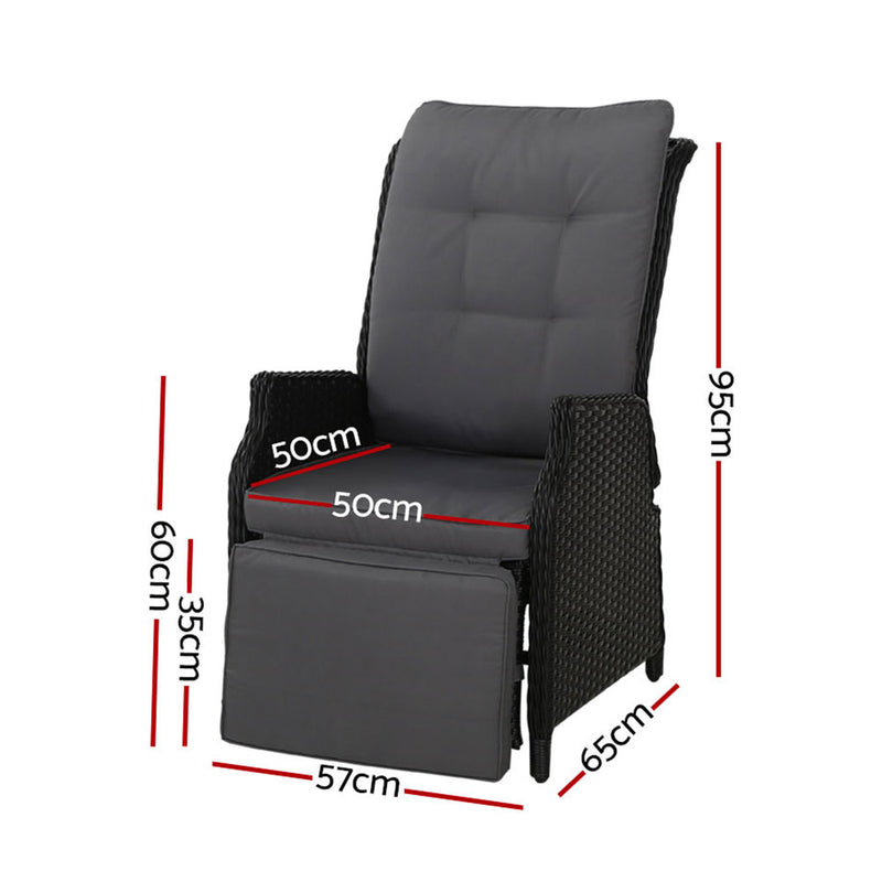 2-Piece Patio Recliner Chair Set – Wicker Style, Black
