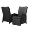 2-Piece Patio Recliner Chair Set – Wicker Style, Black