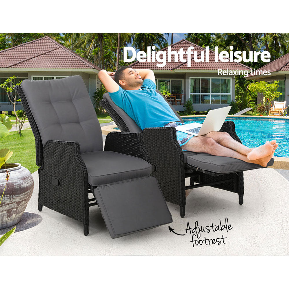 Arlo Wicker Recliner Chairs – Black – Set of 2