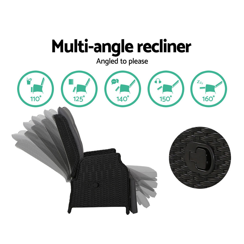 Arlo Wicker Recliner Chairs – Black – Set of 2