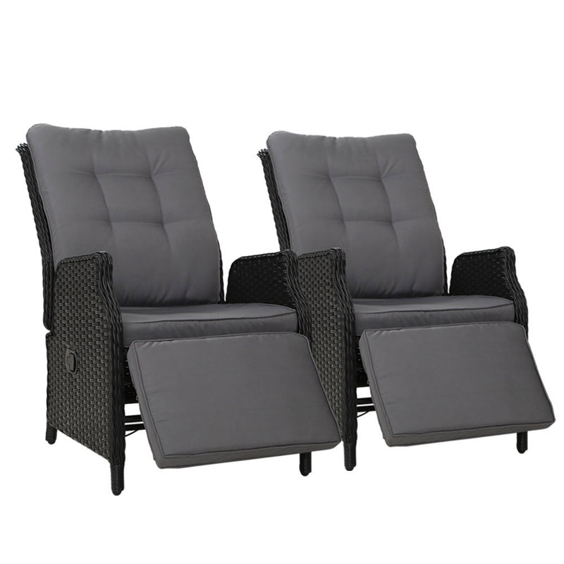 2-Piece Patio Recliner Chair Set – Wicker Style, Black