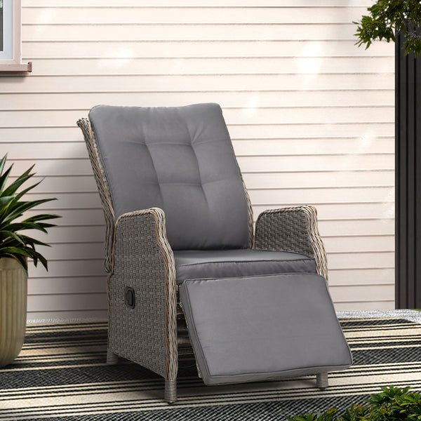 Gardeon Recliner Chairs Sun lounge Wicker Lounger Outdoor Furniture Patio Adjustable Grey