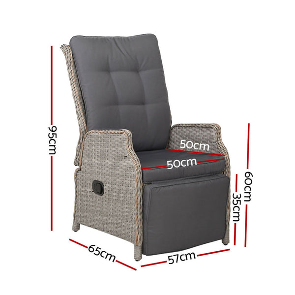 Reclining Patio Chairs – Wicker Sun Loungers, Grey Set