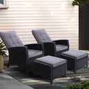 Cove 2PC Recliner Chairs Sun lounge Wicker Lounger Outdoor Furniture Adjustable Black
