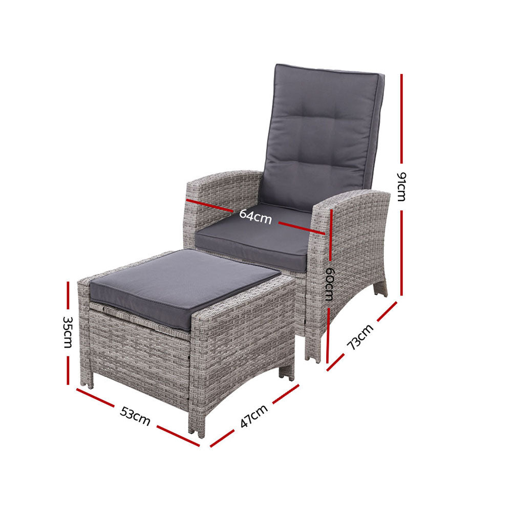 Coastal Adjustable Recliner Sun Lounge Set – Grey – Set of 2