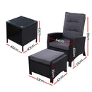 3 PC Adjustable Recliner Sunlounge - Black