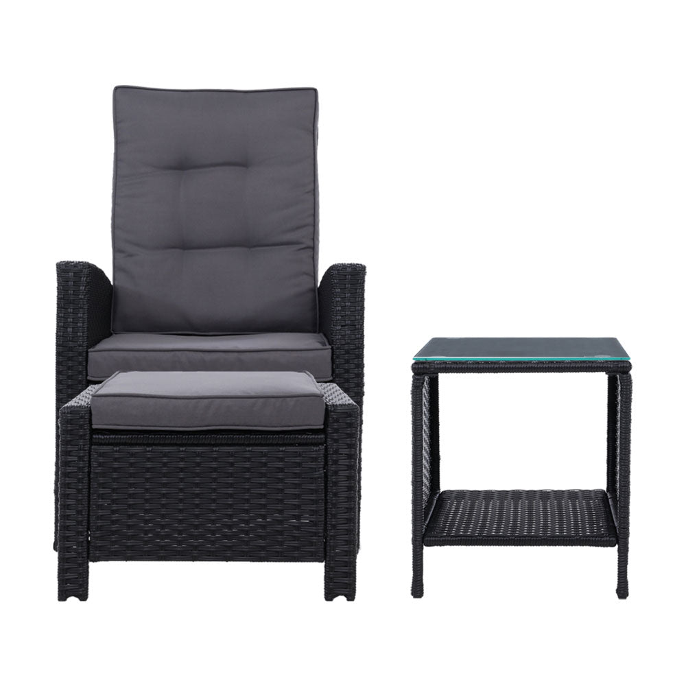 Serrano Outdoor Recliner Set – Black – 3 Piece