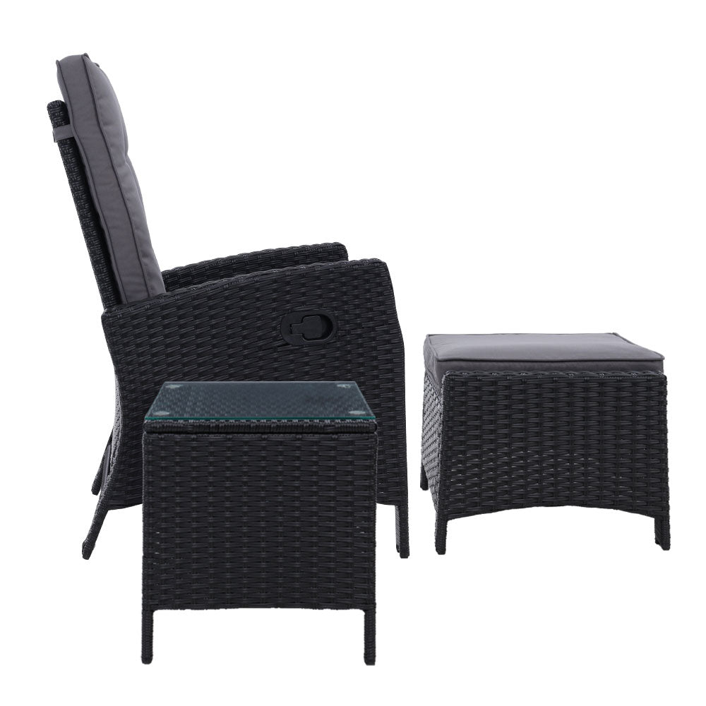 Serrano Outdoor Recliner Set – Black – 3 Piece