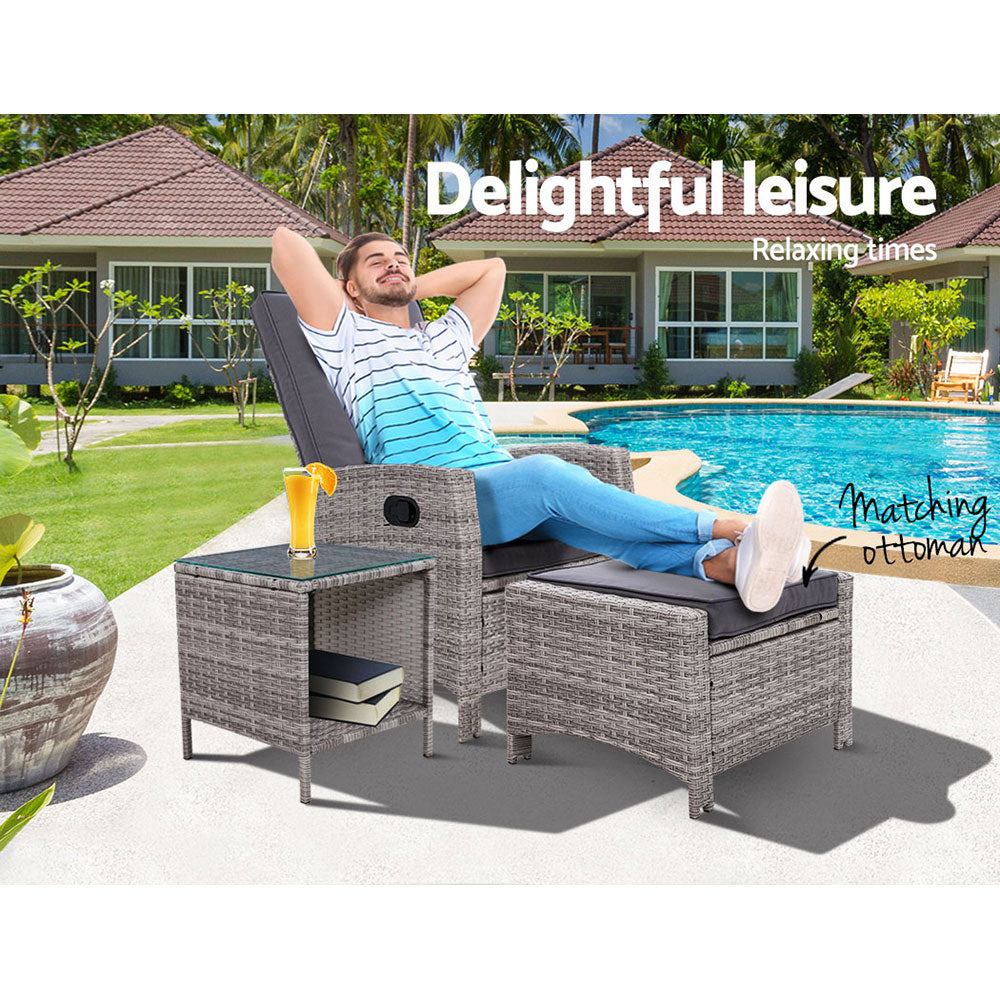 Serrano Outdoor Recliner Set – Grey – 3 Piece