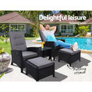 5 PC Adjustable Recliner Sun Lounge - Black