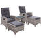 Gardeon 5PC Recliner Chairs Table Sun lounge Wicker Outdoor Furniture Adjustable Grey
