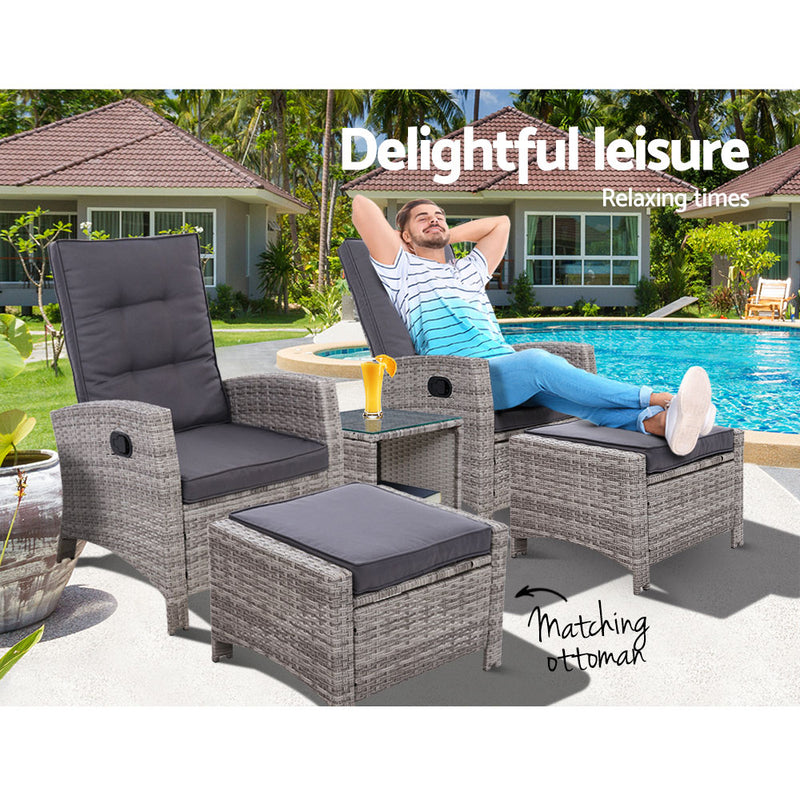 5 PC Adjustable Recliner Sun Lounge - Grey