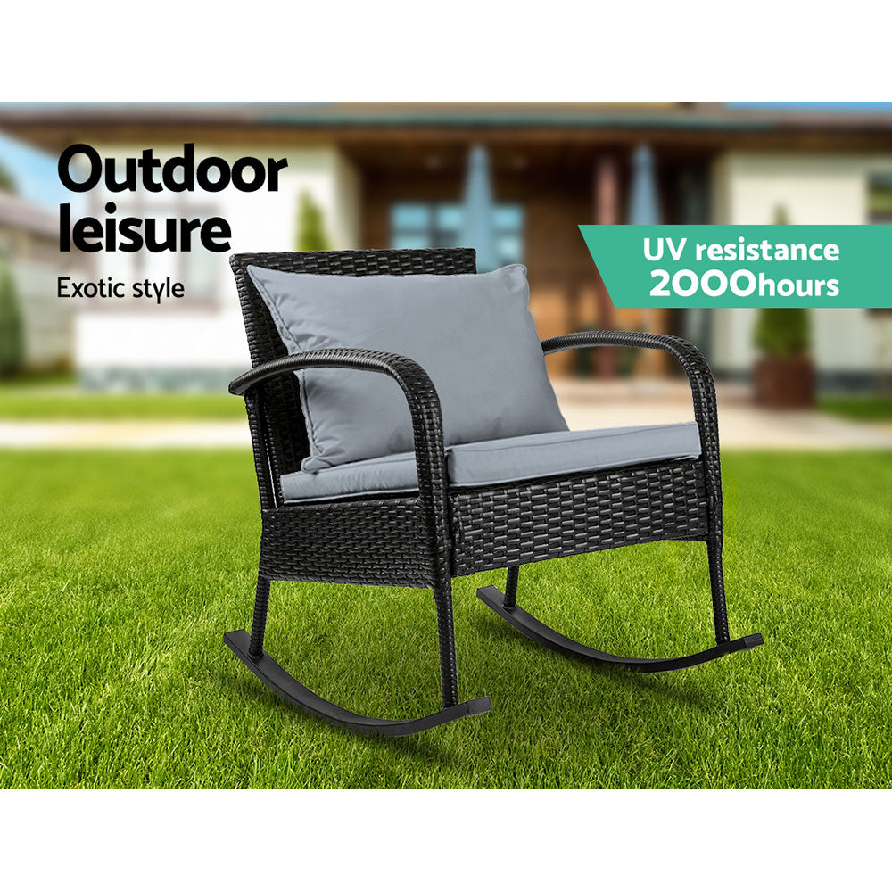 Alderon Outdoor Rocking Chair – Black – Single