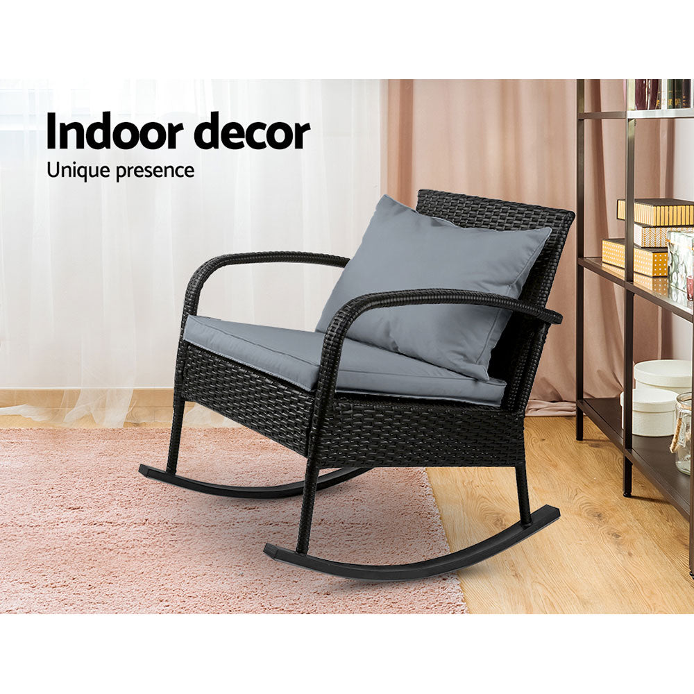 Alderon Outdoor Rocking Chair – Black – Single