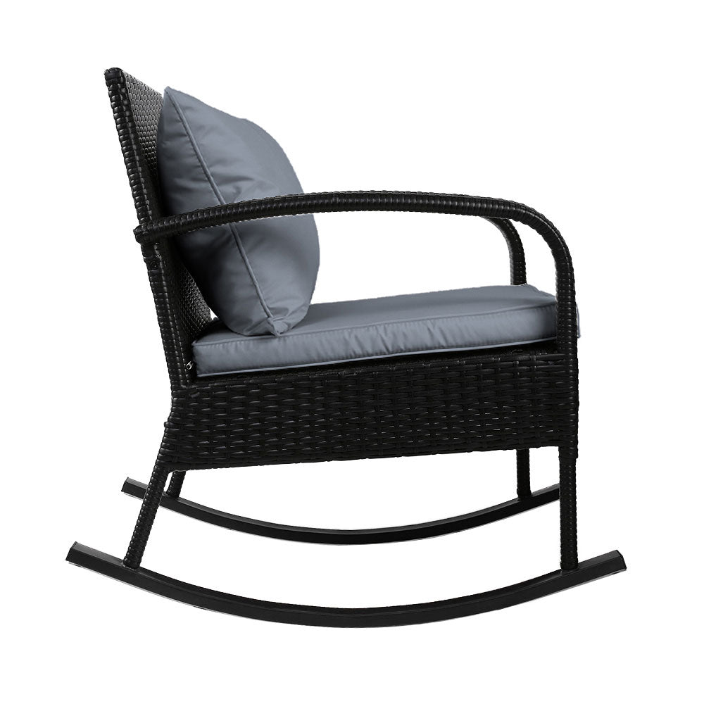 Serano 2-Piece Wicker Rocking Chair & Table Set – Black – 79 cm