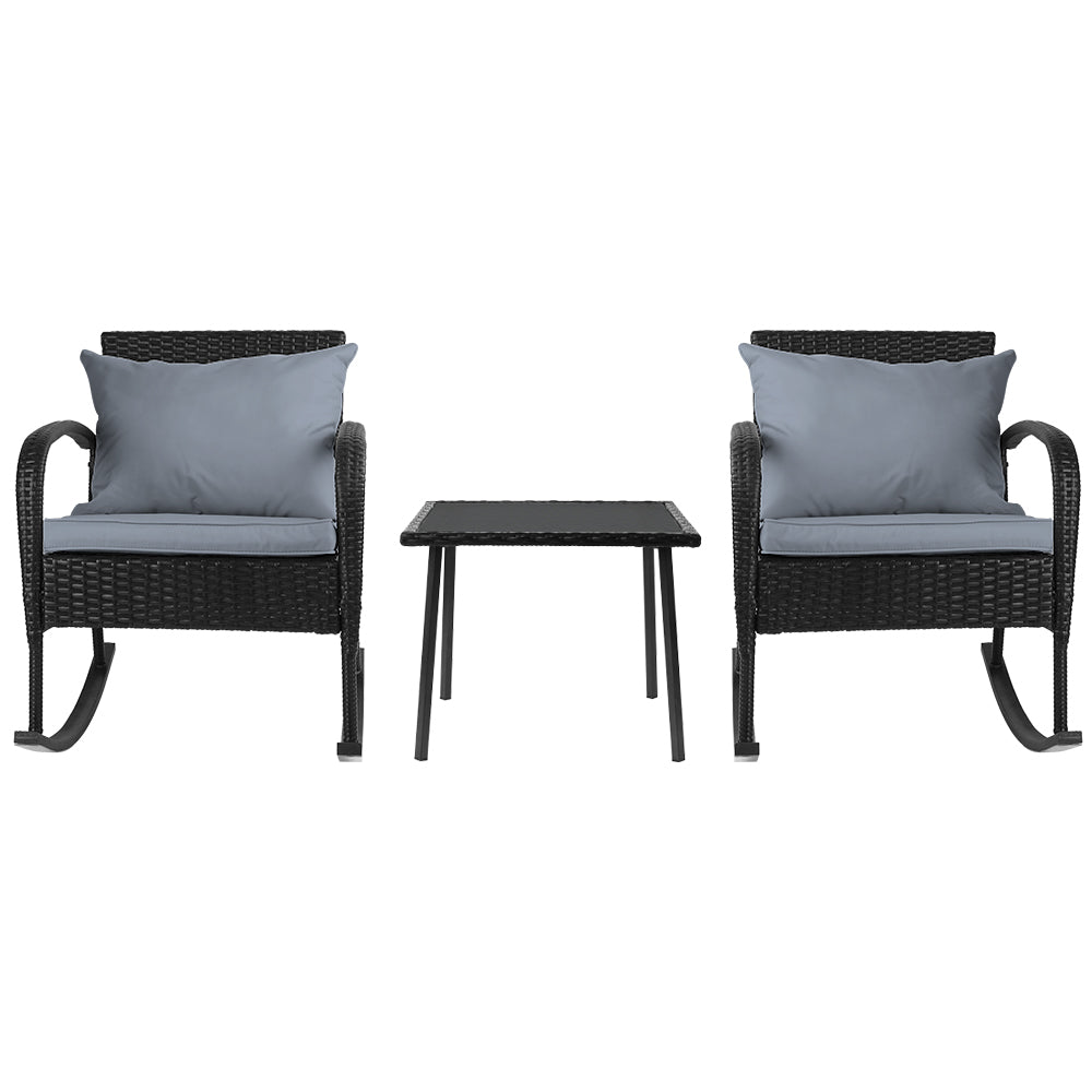 Nova Wicker Rocking Set – Black – 3 Piece