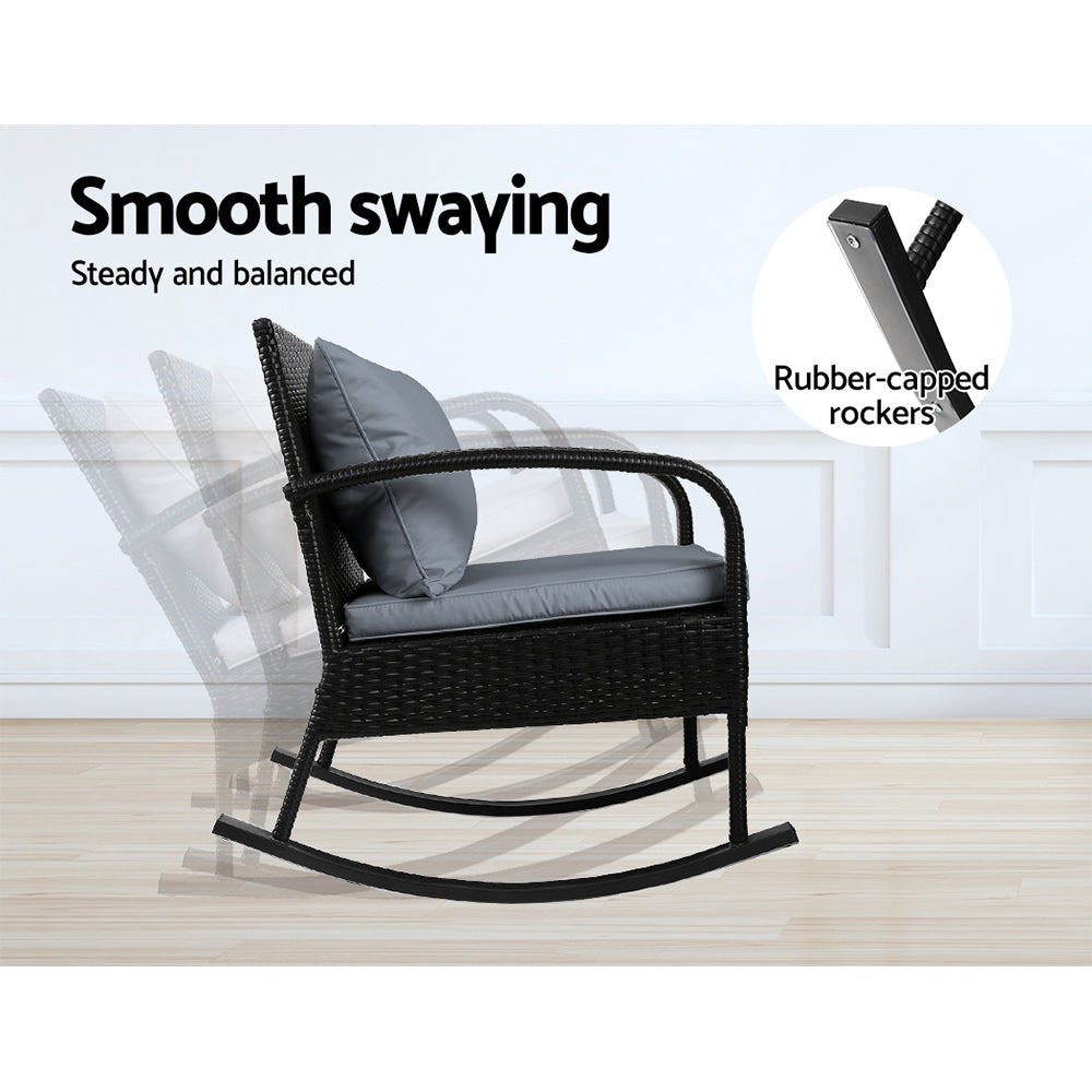 Nova Wicker Rocking Set – Black – 3 Piece