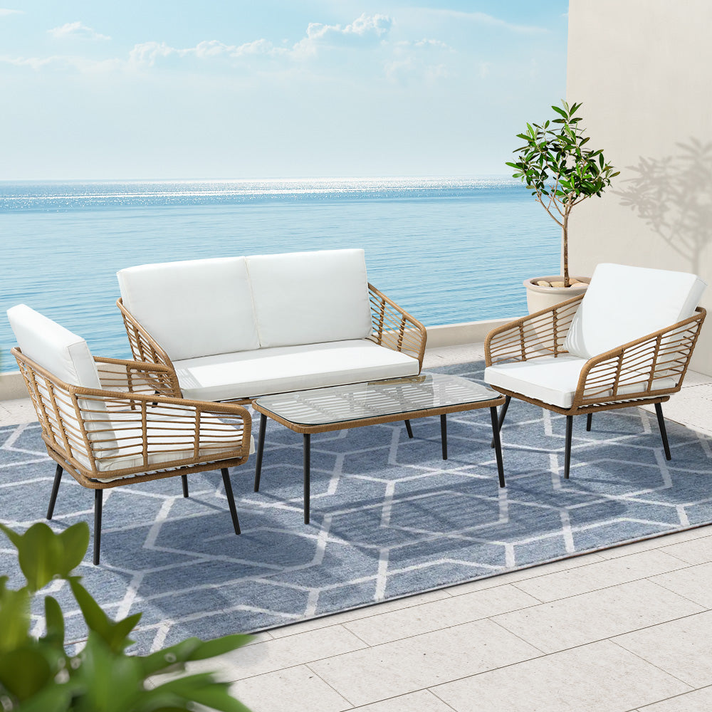 Haven 4 - Piece Outdoor Sofa Set Rattan Lounge Setting Table Chairs