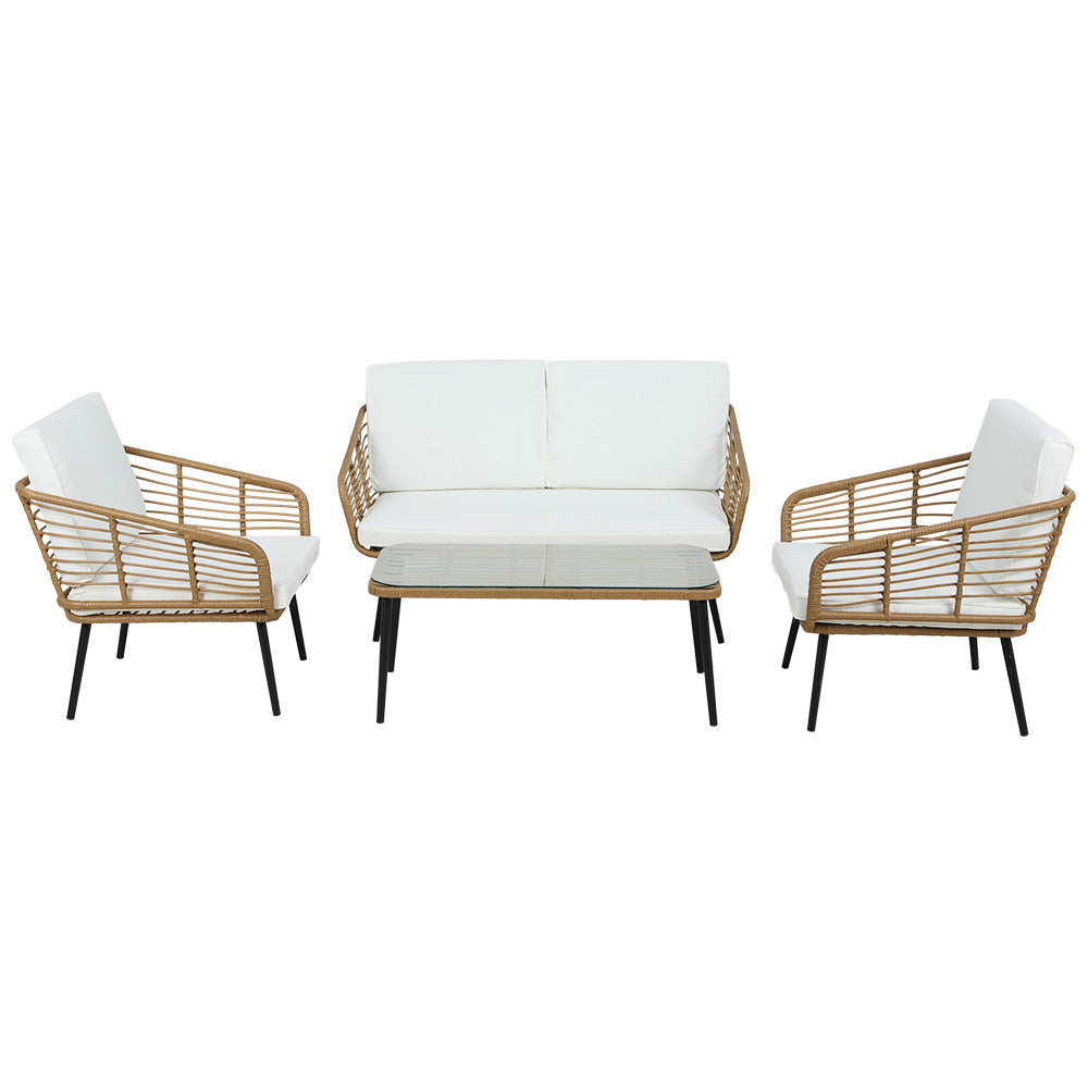 Haven 4-Piece Rattan Outdoor Lounge Set – Natural – Set of 4