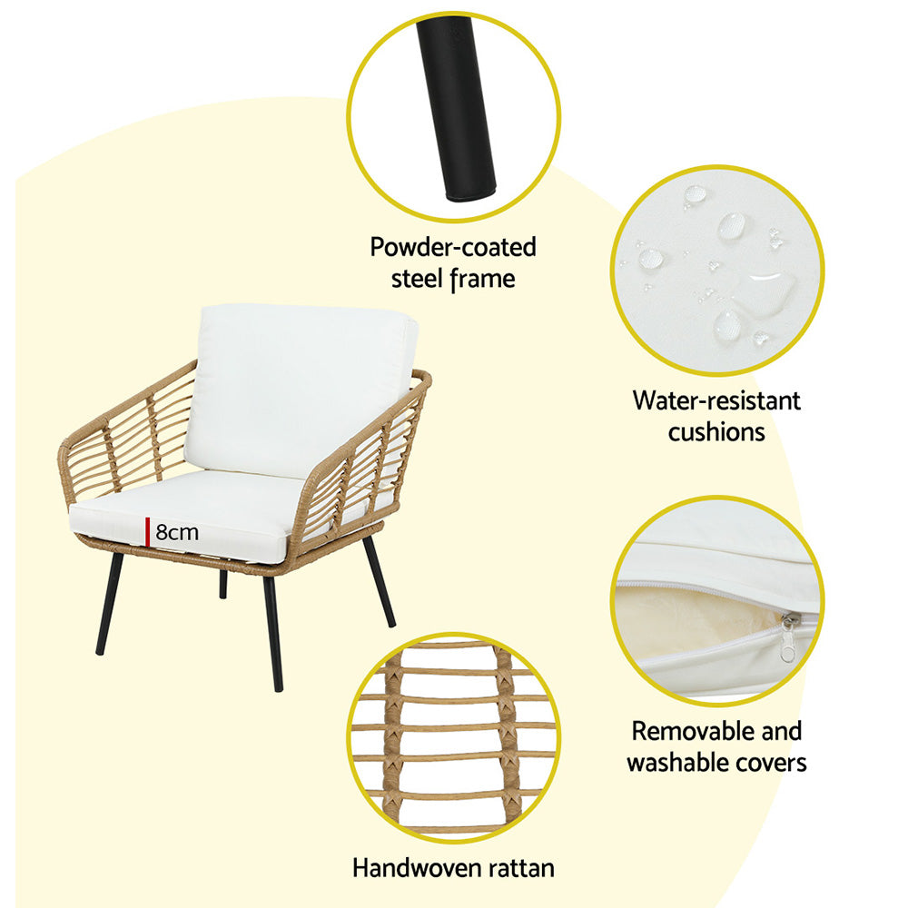 Haven 4-Piece Rattan Outdoor Lounge Set – Natural – Set of 4