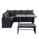 Outdoor Dining Set Sofa Lounge & Bench - Black