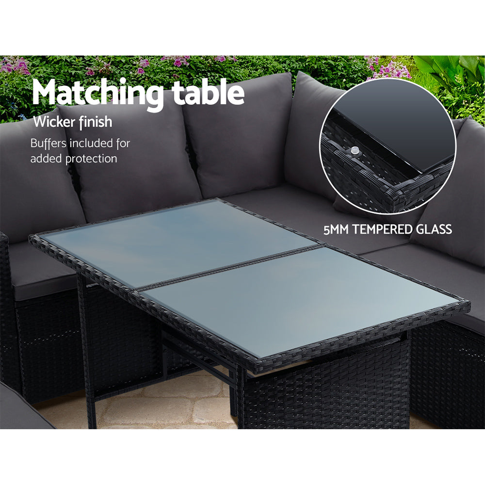 Oceana Outdoor Sofa Dining Set – Black – 9 Seater with Bench