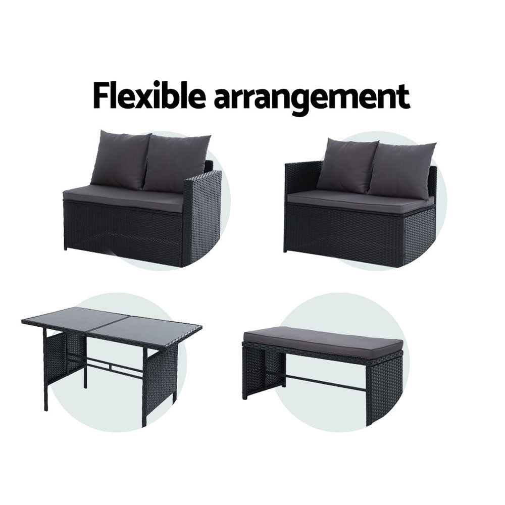 Oceana Outdoor Sofa Dining Set – Black – 9 Seater with Bench